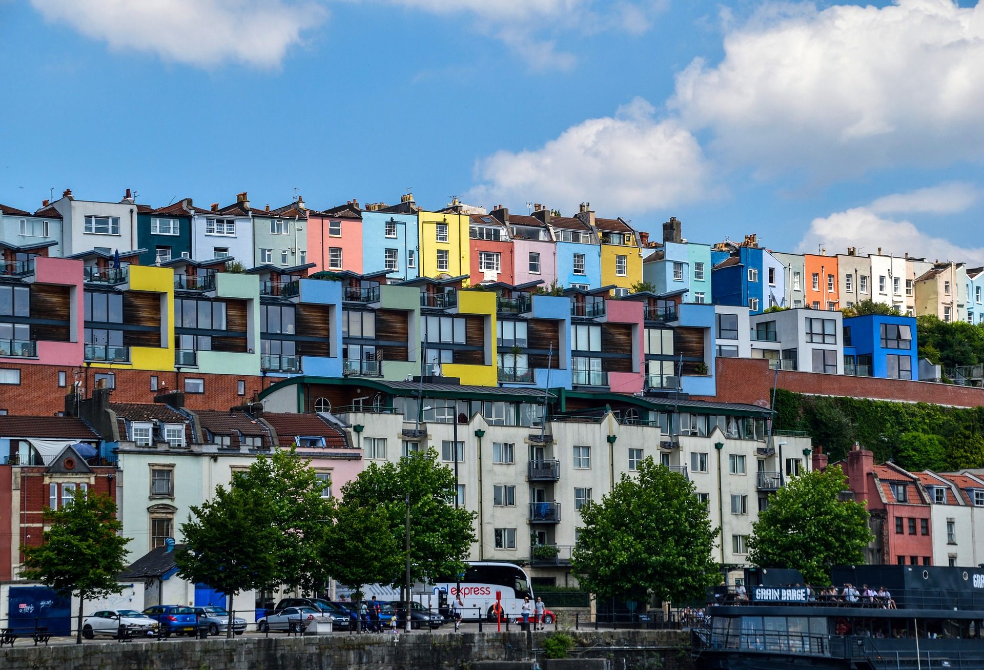 Colourful terraced houses above Bristol harbourside
